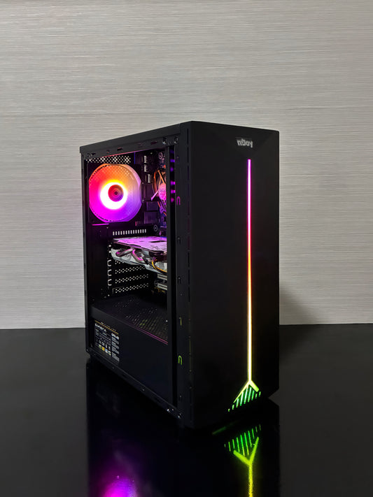 PC Gaming BUENO LUCKY V2 cu procesor i7 și placă video GTX 950 în carcasă modernă cu iluminare RGB