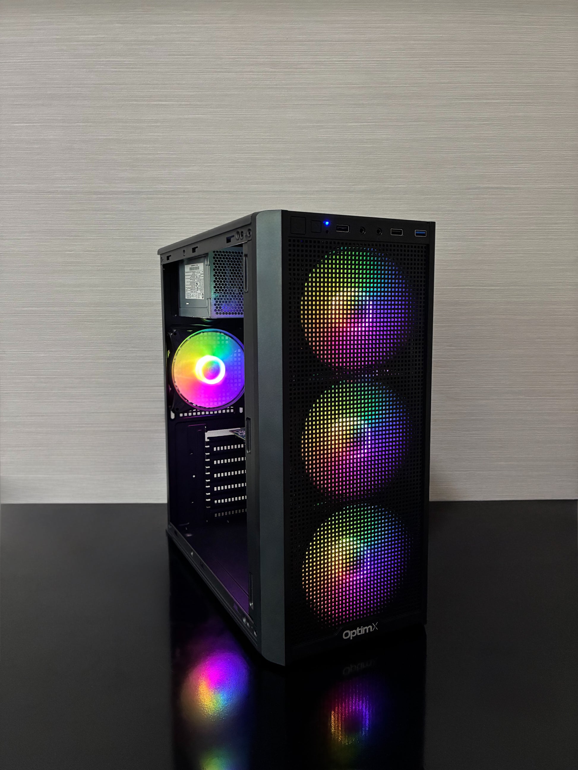 PC Gaming BUENO SUMMER V2 cu placă video AMD RX 550 4GB și iluminare RGB în carcasă Optim X