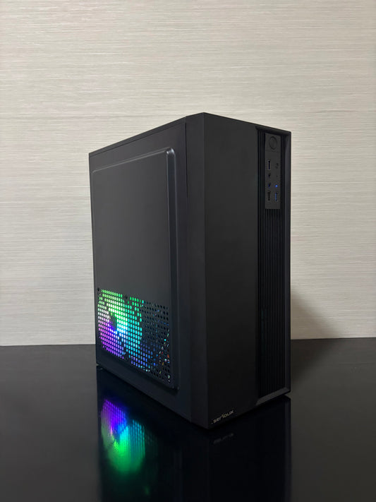 PC Gaming BUENO FUN V1 cu procesor Intel Core i5-4570, 16 GB RAM și placă video AMD Radeon Pro WX 2100 cu ventilator rgb.