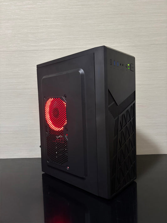 PC Gaming BUENO FRESH V3 cu procesor Intel i5, 16 GB RAM și placă video Radeon RX 460 în carcasă Eurocase Gaming cu rgb roșu 
