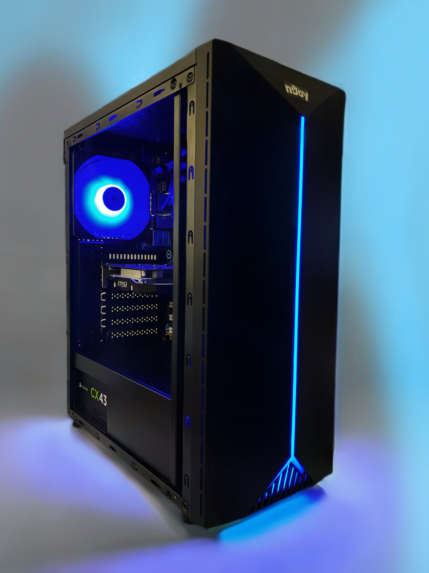 Sistem gaming Bueno Lucky V2 în carcasă nJoy Anil cu iluminare RGB personalizabilă.